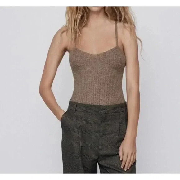 ZARA Women’s M Brown Limited Edition Wool Blend Bodysuit‎ NWT Bloggers Favorite - Picture 1 of 9